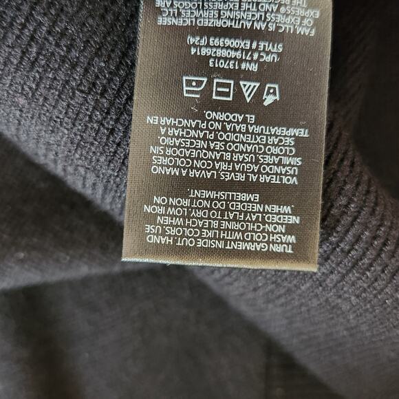 Express Bow Cardigan Sweater Women Large Black Puff Sleeve Embellished Knit Luxe - Picture 8 of 10